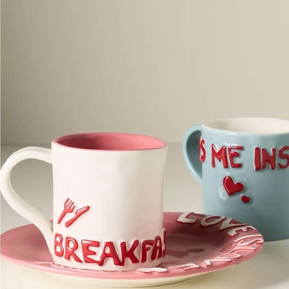 Anthropology L&Clay Stoneware Breakfast in Bed Mug.